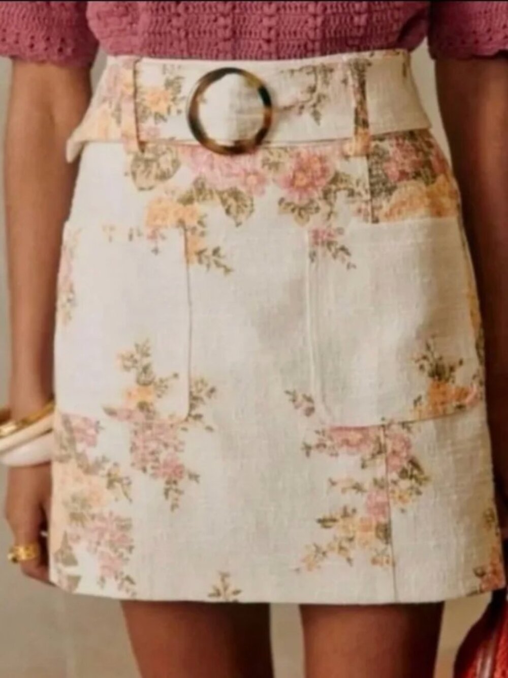 NWT Sezane Gillie Skirts Gillie Ella Floral mini skirt  Size 36 US 4 Cream/Pink